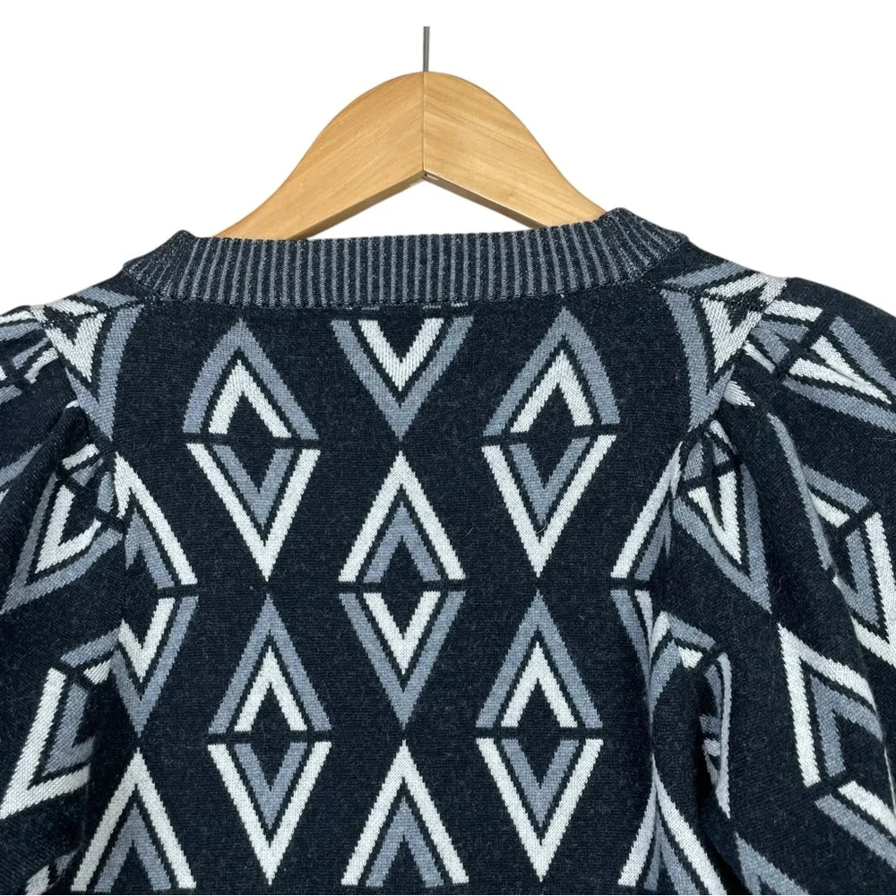 Autumn Adeigbo Sweater Cardigan Anabella Geometric 100% Wool Size S Italy EUC